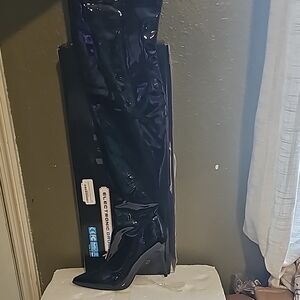Black Patent Leather Thigh-High Boots